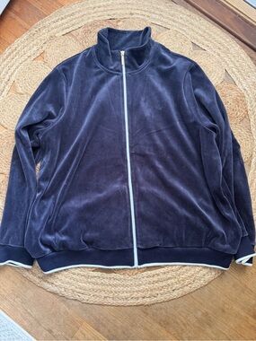 Lauren Ralph Lauren Navy Velour Zip-Up Jacket